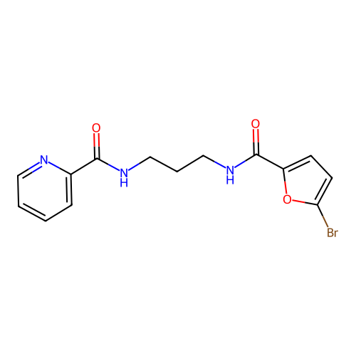 N-[3-[(5-bromofuran-2-carbonyl)amino]propyl]pyridine-2-carboxamide structure