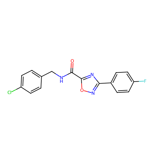 N-(4-chlorobenzyl)-3-(4-fluorophenyl)-1,2,4-oxadiazole-5-carboxamide structure