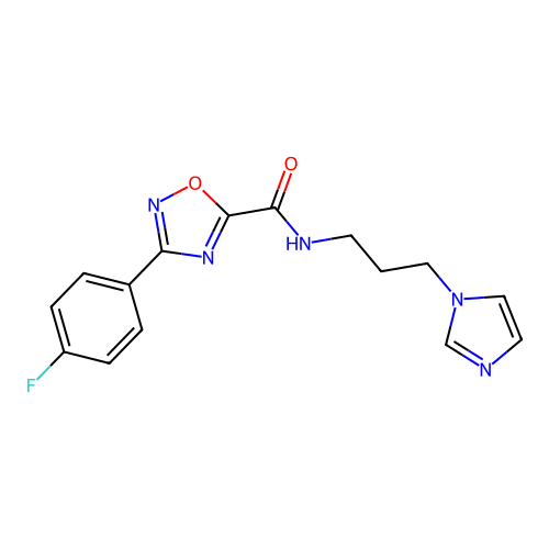 3-(4-fluorophenyl)-N-[3-(1H-imidazol-1-yl)propyl]-1,2,4-oxadiazole-5-carboxamide structure