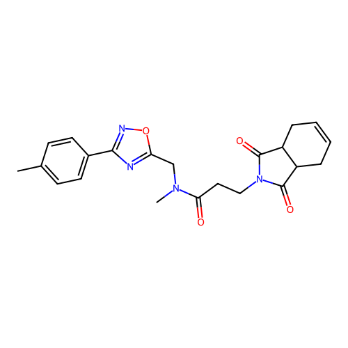3-(1,3-dioxo-3a,4,7,7a-tetrahydroisoindol-2-yl)-N-methyl-N-[[3-(4-methylphenyl)-1,2,4-oxadiazol-5-yl]methyl]propanamide structure