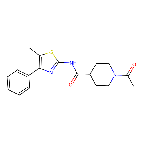 1-acetyl-N-(5-methyl-4-phenyl-1,3-thiazol-2-yl)piperidine-4-carboxamide structure