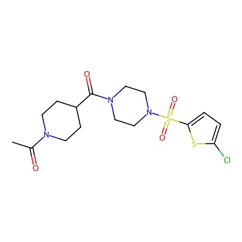 1-[4-[4-(5-chlorothiophen-2-yl)sulfonylpiperazine-1-carbonyl]piperidin-1-yl]ethanone structure