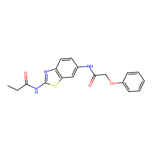 N-[6-[(2-phenoxyacetyl)amino]-1,3-benzothiazol-2-yl]propanamide structure