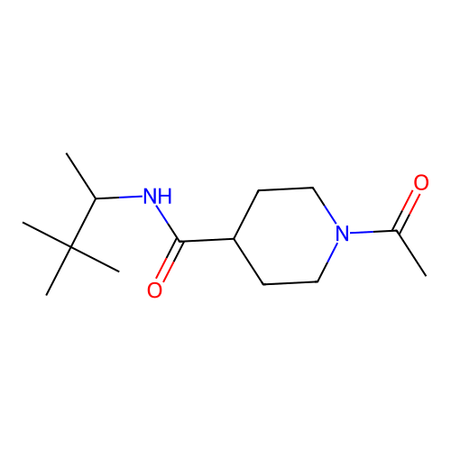 1-acetyl-N-(3,3-dimethylbutan-2-yl)piperidine-4-carboxamide structure
