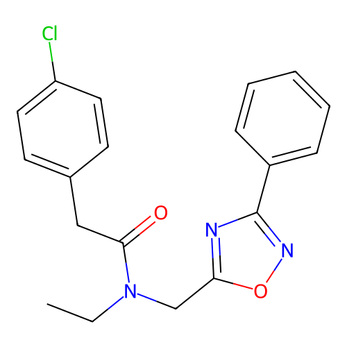2-(4-chlorophenyl)-N-ethyl-N-[(3-phenyl-1,2,4-oxadiazol-5-yl)methyl]acetamide structure
