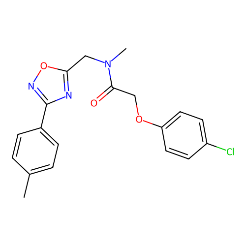 2-(4-chlorophenoxy)-N-methyl-N-[[3-(4-methylphenyl)-1,2,4-oxadiazol-5-yl]methyl]acetamide structure