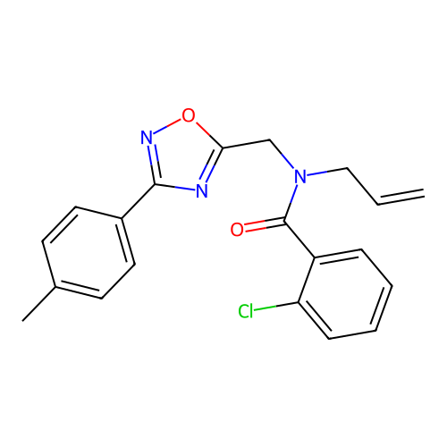 2-chloro-N-[[3-(4-methylphenyl)-1,2,4-oxadiazol-5-yl]methyl]-N-prop-2-enylbenzamide structure