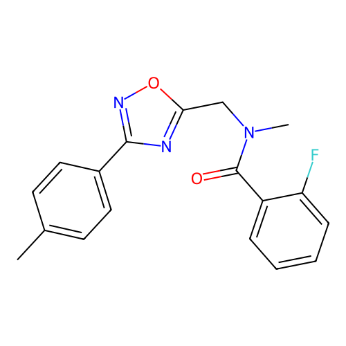 2-fluoro-N-methyl-N-[[3-(4-methylphenyl)-1,2,4-oxadiazol-5-yl]methyl]benzamide structure