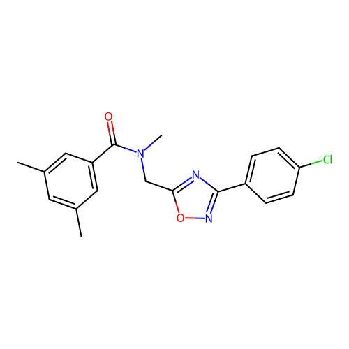 N-[[3-(4-chlorophenyl)-1,2,4-oxadiazol-5-yl]methyl]-N,3,5-trimethylbenzamide structure