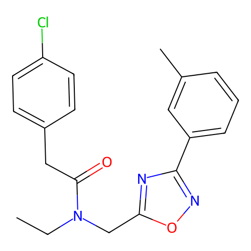 2-(4-chlorophenyl)-N-ethyl-N-[[3-(3-methylphenyl)-1,2,4-oxadiazol-5-yl]methyl]acetamide structure