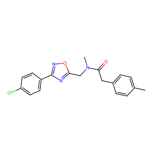 N-[[3-(4-chlorophenyl)-1,2,4-oxadiazol-5-yl]methyl]-N-methyl-2-(4-methylphenyl)acetamide structure