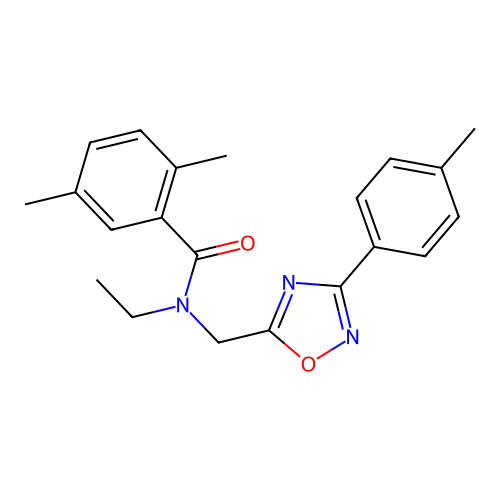 N-ethyl-2,5-dimethyl-N-[[3-(4-methylphenyl)-1,2,4-oxadiazol-5-yl]methyl]benzamide structure