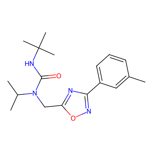 3-tert-butyl-1-[[3-(3-methylphenyl)-1,2,4-oxadiazol-5-yl]methyl]-1-propan-2-ylurea structure
