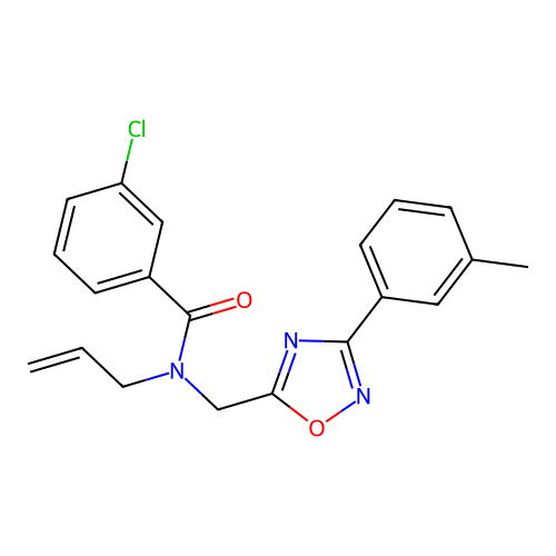 3-chloro-N-[[3-(3-methylphenyl)-1,2,4-oxadiazol-5-yl]methyl]-N-prop-2-enylbenzamide structure