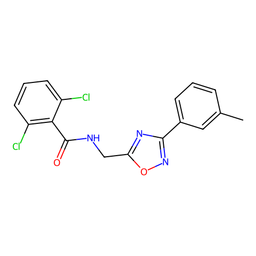 2,6-dichloro-N-[[3-(3-methylphenyl)-1,2,4-oxadiazol-5-yl]methyl]benzamide structure