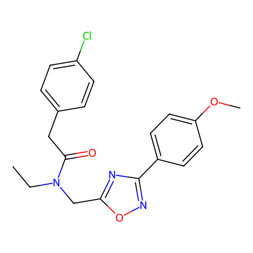 2-(4-chlorophenyl)-N-ethyl-N-[[3-(4-methoxyphenyl)-1,2,4-oxadiazol-5-yl]methyl]acetamide structure