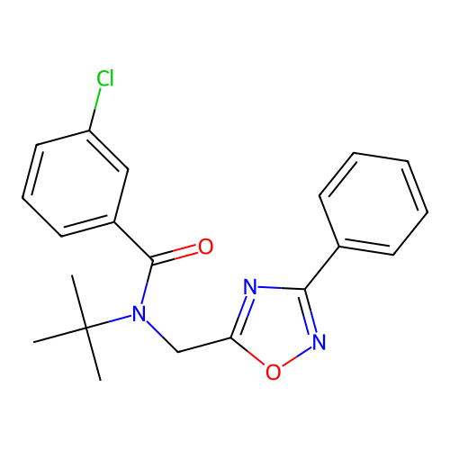 N-tert-butyl-3-chloro-N-[(3-phenyl-1,2,4-oxadiazol-5-yl)methyl]benzamide structure