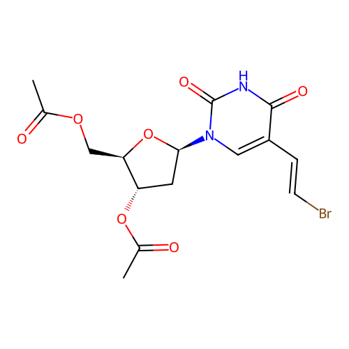 3',5'-di-O-acetyl-5-(2-bromovinyl)-2'-deoxyuridine structure