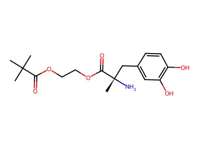 L-Tyrosine, 3-hydroxy-alpha-methyl-, 2-(2,2-dimethyl-1-oxopropoxy)ethyl ester structure