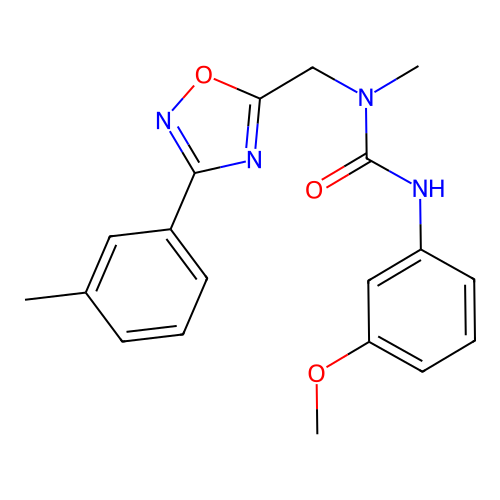 3-(3-methoxyphenyl)-1-methyl-1-[[3-(3-methylphenyl)-1,2,4-oxadiazol-5-yl]methyl]urea structure