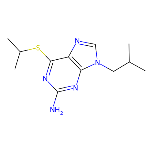9-(2-Methylpropyl)-6-propan-2-ylsulfanylpurin-2-amine structure
