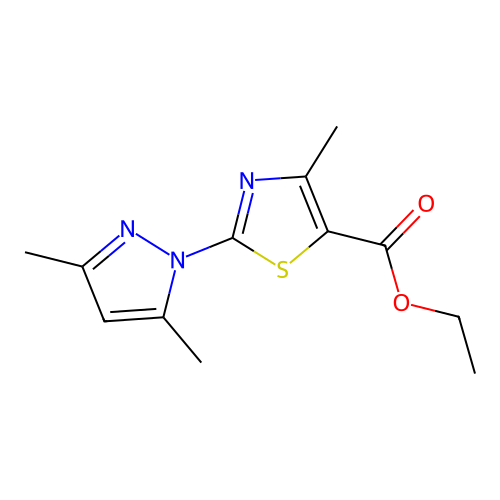 Ethyl 2-(3,5-dimethylpyrazol-1-yl)-4-methyl-1,3-thiazole-5-carboxylate structure