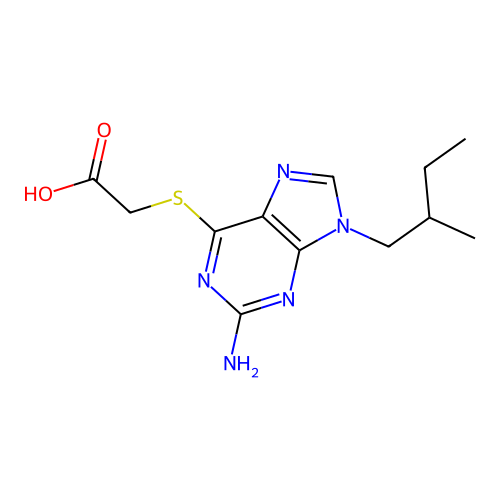 Aceticacid, 2-[[2-amino-9-(2-methylbutyl)-9H-purin-6-yl]thio]- structure