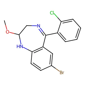 7-bromo-5-(2-chlorophenyl)-2-methoxy-2,3-dihydro-1H-1,4-benzodiazepine structure