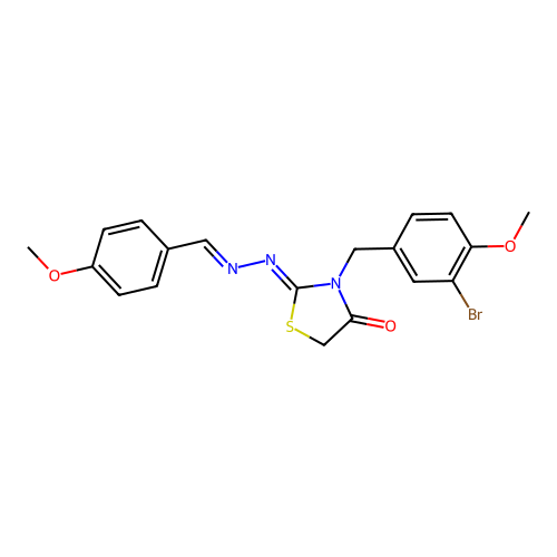 (Z)-3-(3-bromo-4-methoxybenzyl)-2-((E)-(4-methoxybenzylidene)hydrazono)thiazolidin-4-one structure