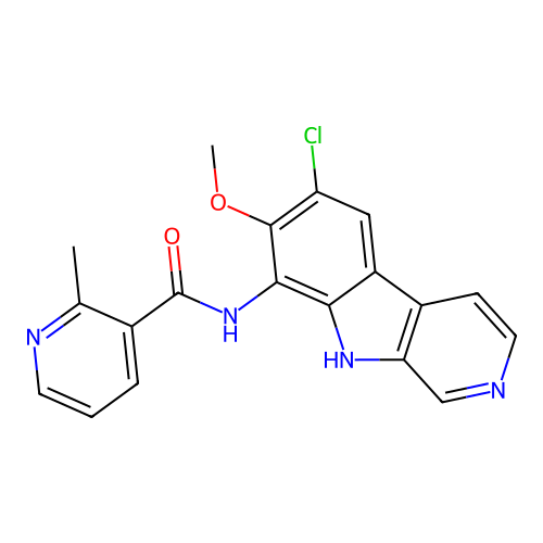 N-(6-chloro-7-methoxy-9H-beta-carbolin-8-yl)-2-methylnicotinamide structure