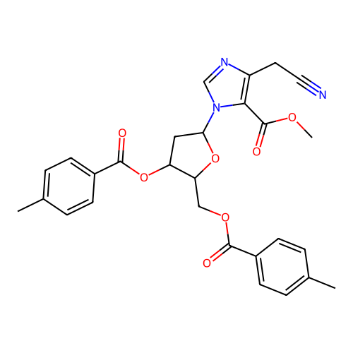 methyl 5-(cyanomethyl)-3-[4-(4-methylbenzoyl)oxy-5-[(4-methylbenzoyl)oxymethyl]oxolan-2-yl]imidazole-4-carboxylate structure