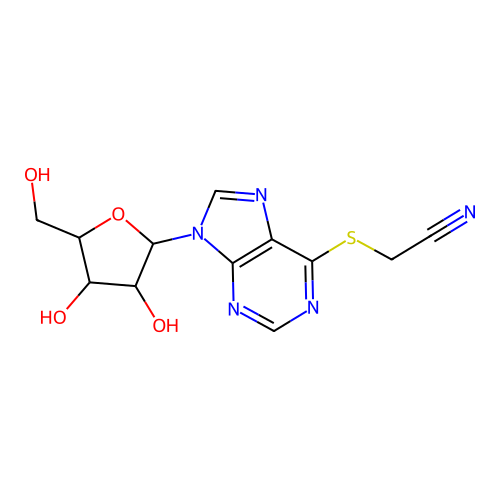 6-[(Cyanomethyl)sulfanyl]-9-pentofuranosyl-9H-purine structure