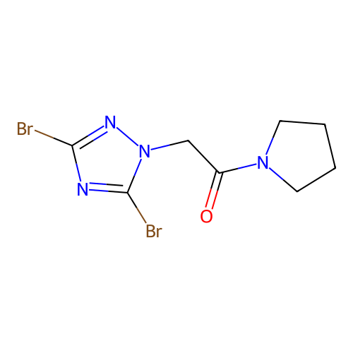 2-(3,5-dibromo-1H-1,2,4-triazol-1-yl)-1-(pyrrolidin-1-yl)ethanone structure
