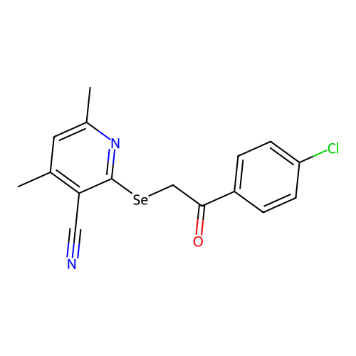 2-((2-(4-Chlorophenyl)-2-oxoethyl)selanyl)-4,6-dimethylnicotinonitrile structure
