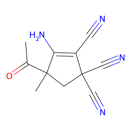 4-Acetyl-3-amino-4-methyl-2-cyclopentene-1,1,2-tricarbonitrile structure