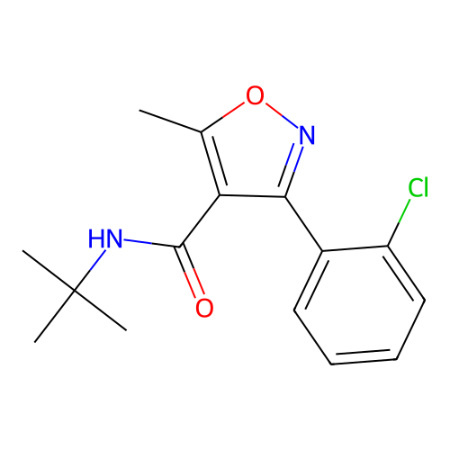 N-tert-butyl-3-(2-chlorophenyl)-5-methyl-1,2-oxazole-4-carboxamide structure