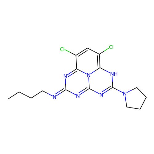 2-(n-butylamino)-7,9-dichloro-5-(1-pyrrolidino)-1,3,4,6,9b-p structure