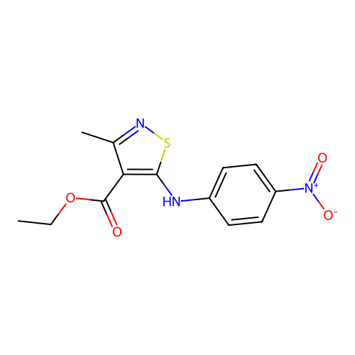 Ethyl 5-{4-nitroanilino}-3-methyl-4-isothiazolecarboxylate structure