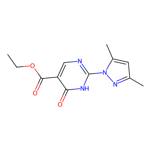ethyl 2-(3,5-dimethylpyrazol-1-yl)-6-oxo-1H-pyrimidine-5-carboxylate structure