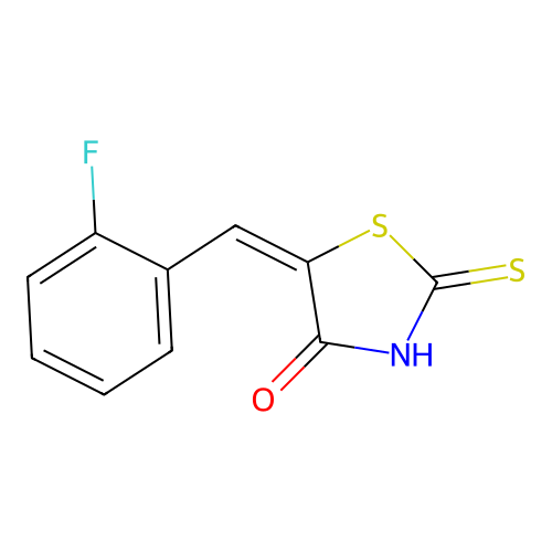 (5E)-5-(2-fluorobenzylidene)-2-mercapto-1,3-thiazol-4(5H)-one structure