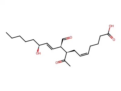 (8R,9R,12S)-8-acetyl-9-formyl-12-hydroxyheptadeca-5,10-dienoic acid structure
