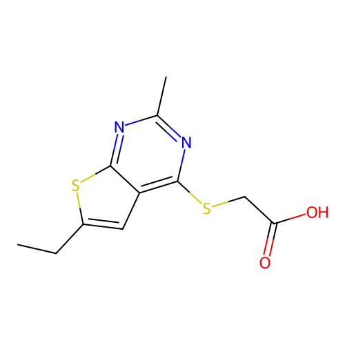 2-((6-Ethyl-2-methylthieno[2,3-d]pyrimidin-4-yl)thio)acetic acid structure