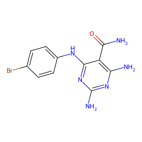 2,4-Diamino-6-((4-bromophenyl)amino)pyrimidine-5-carboxamide structure