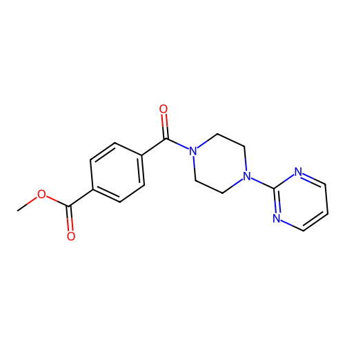 Benzoic acid, 4-[[4-(2-pyrimidinyl)-1-piperazinyl]carbonyl]-, methyl ester structure