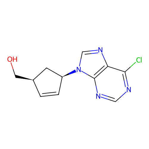 (+-)-(1alpha,4alpha)-4-(6-chloro-9H-purin-9-yl)-2-cyclopentenylcarbinol structure