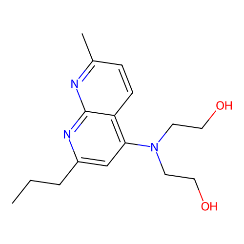 2,2'-[(7-Methyl-2-propyl-1,8-naphthyridin-4-yl)azanediyl]di(ethan-1-ol) structure