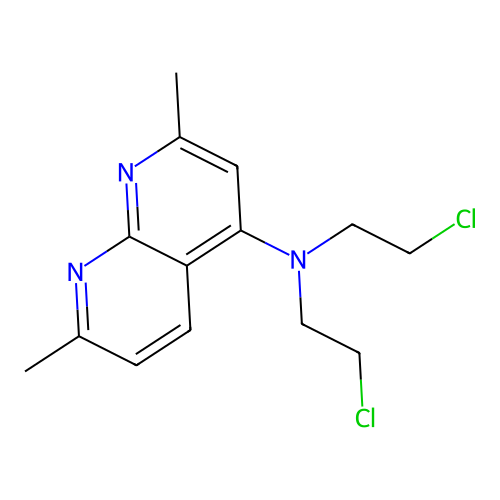 N,N-bis(2-chloroethyl)-2,7-dimethyl-1,8-naphthyridin-4-amine structure