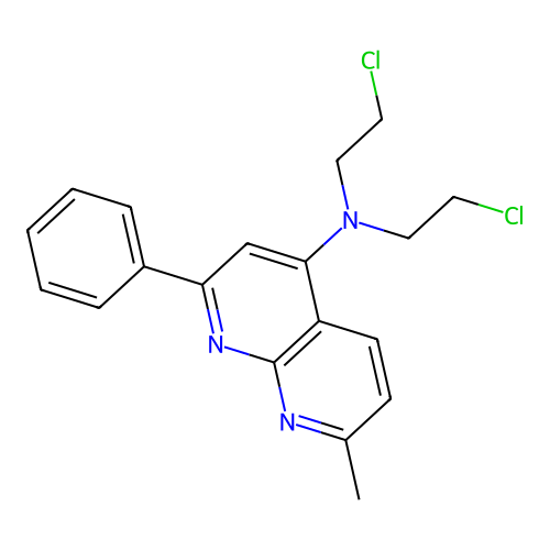 N,N-bis(2-chloroethyl)-7-methyl-2-phenyl-1,8-naphthyridin-4-amine structure