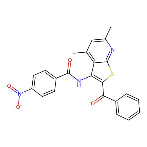 Benzamide, N-(2-benzoyl-4,6-dimethylthieno[2,3-b]pyridin-3-yl)-4-nitro- structure