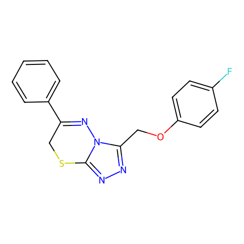 3-[(4-fluorophenoxy)methyl]-6-phenyl-7H-[1,2,4]triazolo[3,4-b][1,3,4]thiadiazine structure